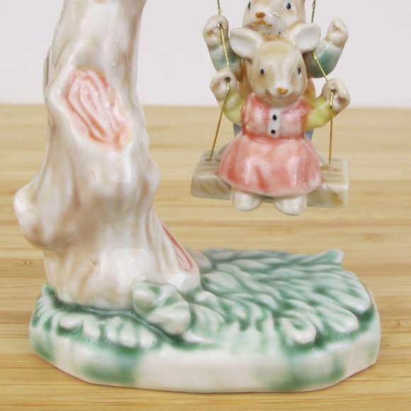 1993 Albert E Price Tales of Bunny Hollow Ceramic Young Bunnies on a Tree Swing - Picture 5 of 9